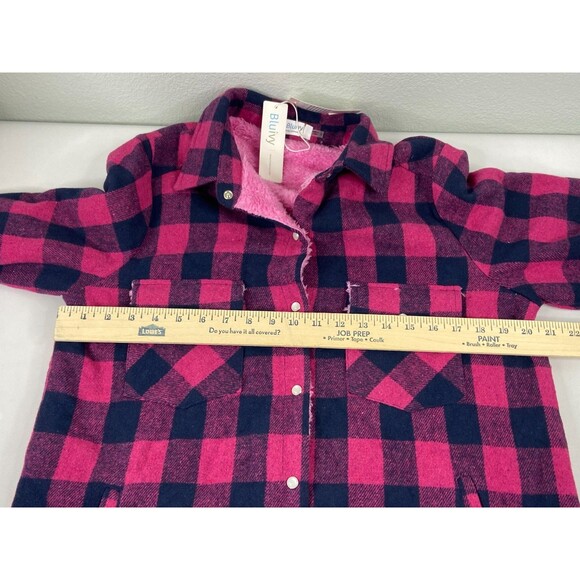 Blu Ivy Women Small Red Buffalo Plaid Jacket Pink Sherpa Lined Heavy NWT - Picture 8 of 9